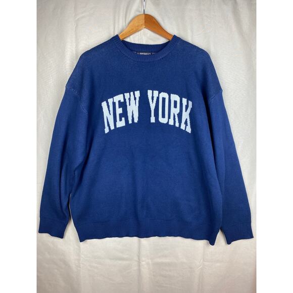 NWT Womens Harper & Ivy New York Sweater size XL Navy Pullover Preppy Spellout - Picture 1 of 10